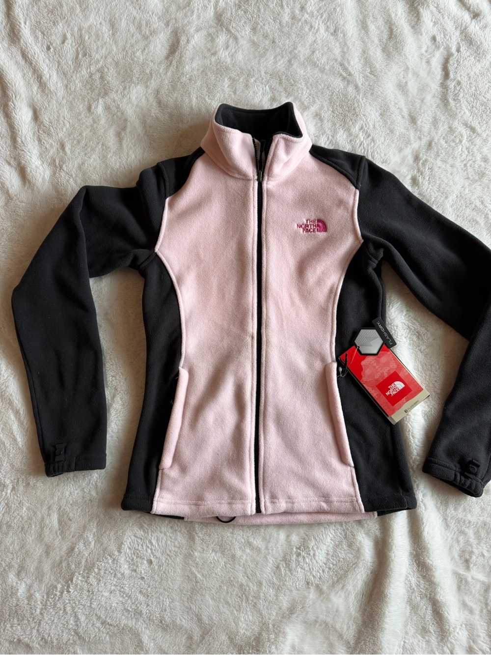The North Face Women’s Pink and Black Full‑Zip Fleece Jacket